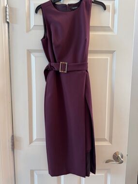 White House Black Market Plum Belted Midi Sheath Dress